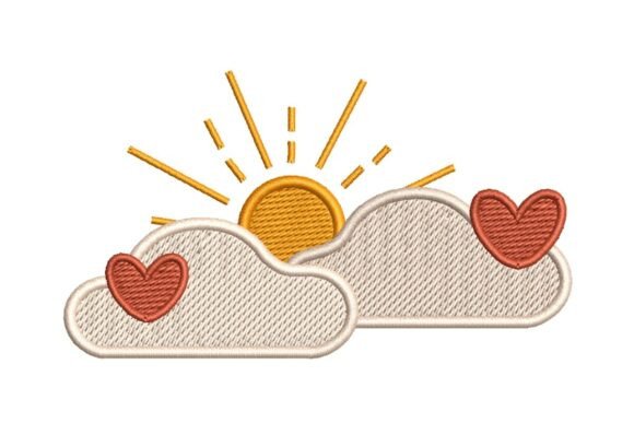 Download Sunny Clouds with Hearts Embroidery Design - Hearts Collection