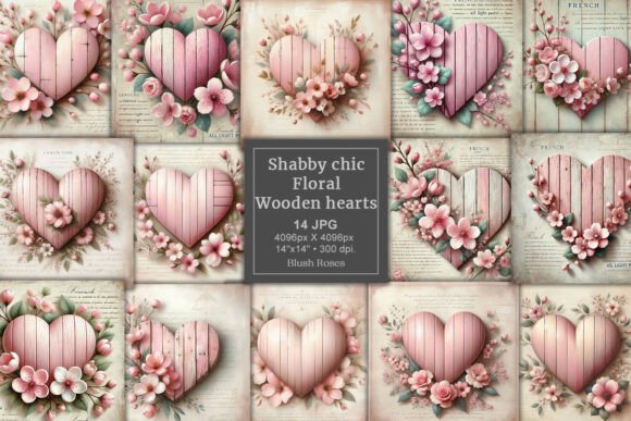 Download Vintage Floral Wooden Hearts Paper Pack - Hearts Collection