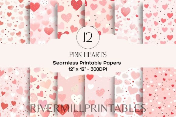 Download 12 Pink Hearts Digital Papers - Hearts Collection
