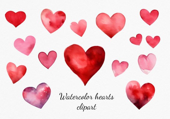 Download Watercolor Red and Pink Hearts Clipart. - Hearts Collection