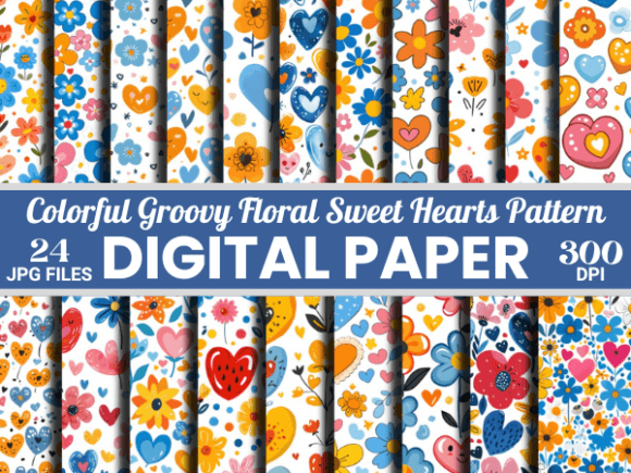 Download Groovy Floral Sweet Hearts Paper Pattern - Hearts Collection