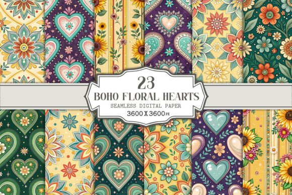 Download Boho Floral Hearts Seamless Pattern - Hearts Collection