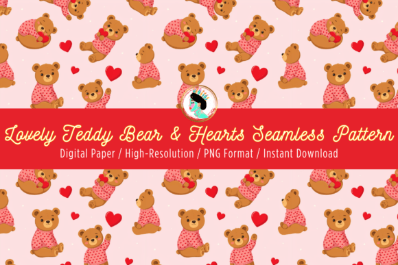Download Cute Teddy Bear Hearts Seamless Pattern - Hearts Collection