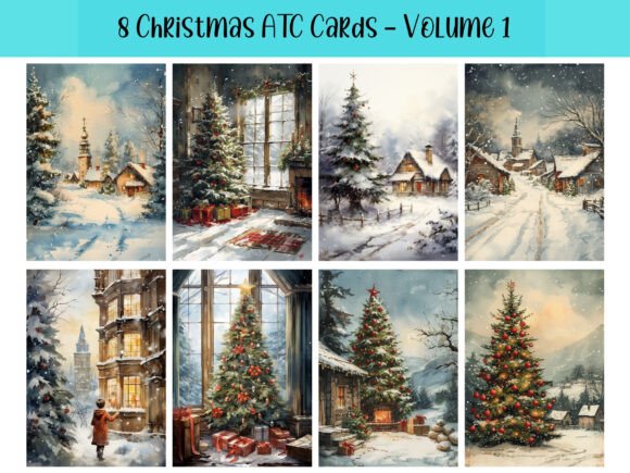 Download 8 Christmas ATC Cards for Scrapbooking - Scrapbooking Collection