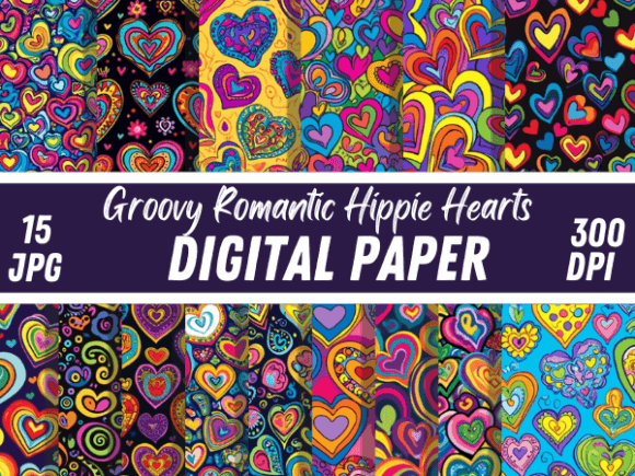 Download Cute Groovy Romantic Hippie Hearts Paper - Hearts Collection
