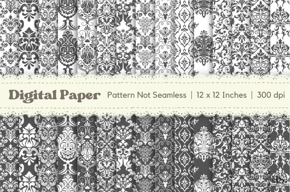 Download 30 Black Damask Digital Paper Pattern - Damask Collection