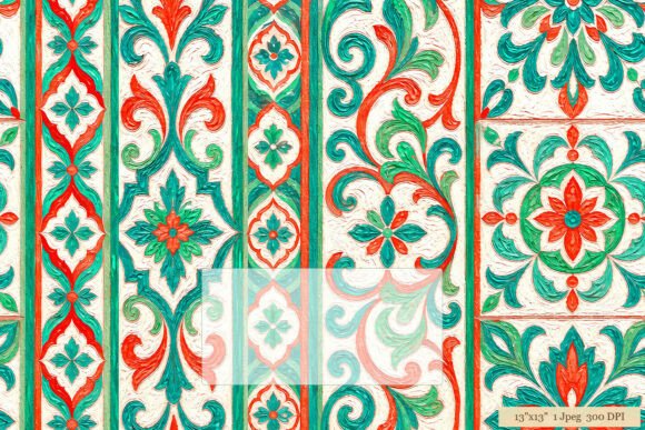 Download Ornate Tile Damask Teal Red Pattern Art - Damask Collection