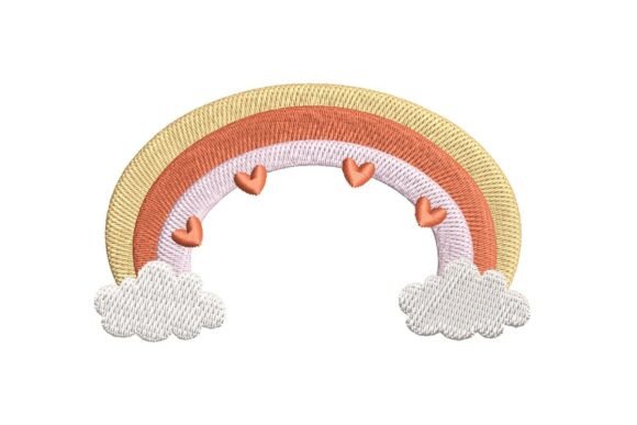 Download Pastel Rainbow with Hearts and Clouds Embroidery Design - Hearts Collection
